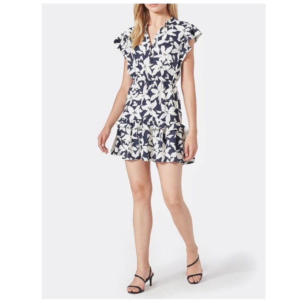 Joie Krystina Ruffle Trim Floral Dress in Deep Sea color Size Medium NWT